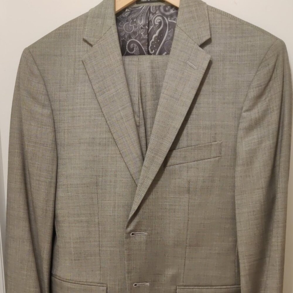Joseph Abboud grey 36S 30 wool spandex stretch suit slim skinny fit tailored